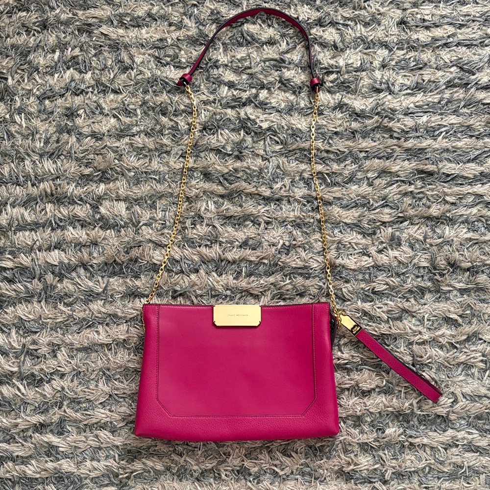 Stuart Weitzman Fuchsia Leather Crossbody Bag, Also A Clutch, Gold Hardware